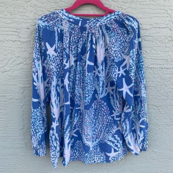 Lilly Pulitzer Elsa Silk Top Indigo Good Reef Size XL - Picture 2 of 11